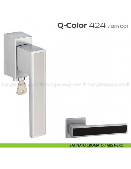 Maniglia per finestra martellina DK con chiave 424 Q-Color Reguitti satinato cromato / ABS nero