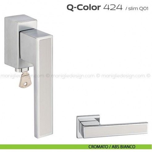 Maniglia per finestra martellina DK con chiave 424 Q-Color Reguitti cromato / ABS bianco