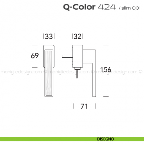 Maniglia per finestra martellina DK con chiave 424 Q-Color Reguitti disegno