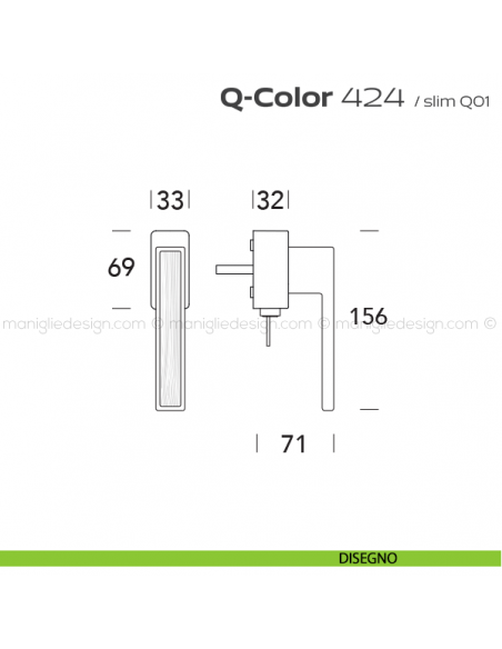 Maniglia per finestra martellina DK con chiave 424 Q-Color Reguitti disegno