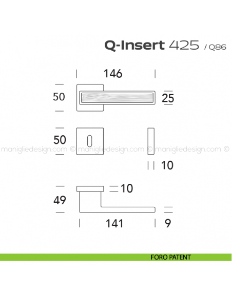 Maniglia in legno per porta 425 Q-Insert Reguitti foro patent