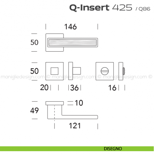 Maniglia in legno per porta con nottolino 425 Q-Insert Reguitti disegno