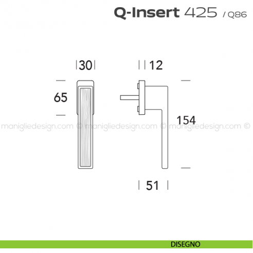 Maniglia in legno per finestra martellina 425 Q-Insert Reguitti disegno
