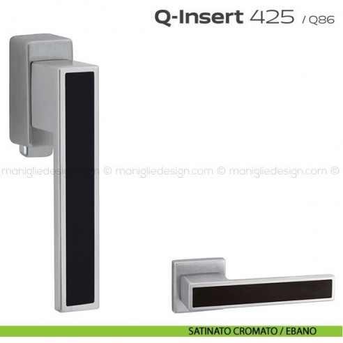 Maniglia in legno per finestra DK con pulsante su placca 425 Q-Insert Reguitti satinato cromato / ebano