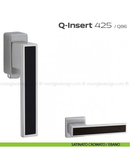 Maniglia in legno per finestra DK con pulsante su placca 425 Q-Insert Reguitti satinato cromato / ebano