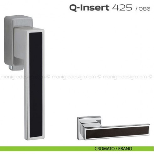 Maniglia in legno per finestra DK con pulsante su placca 425 Q-Insert Reguitti cromato / ebano