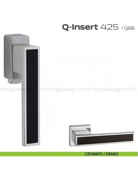 Maniglia in legno per finestra DK con pulsante su placca 425 Q-Insert Reguitti cromato / ebano