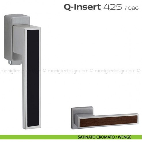 Maniglia in legno per finestra DK con pulsante su placca 425 Q-Insert Reguitti satinato cromato / wengè
