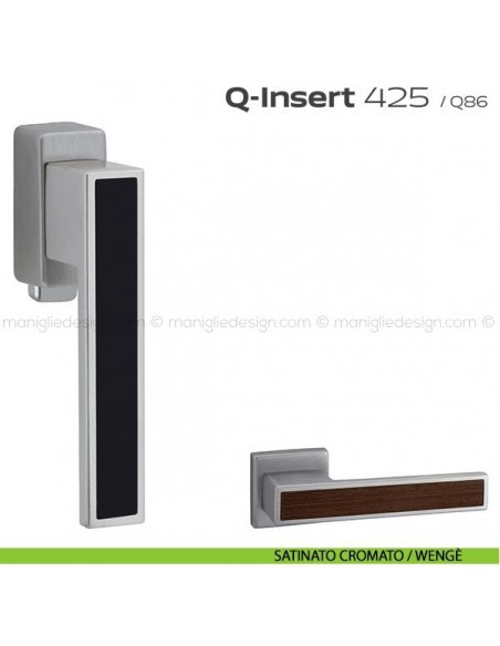 Maniglia in legno per finestra DK con pulsante su placca 425 Q-Insert Reguitti satinato cromato / wengè