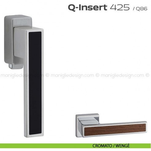 Maniglia in legno per finestra DK con pulsante su placca 425 Q-Insert Reguitti cromato / wengè