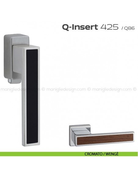 Maniglia in legno per finestra DK con pulsante su placca 425 Q-Insert Reguitti cromato / wengè