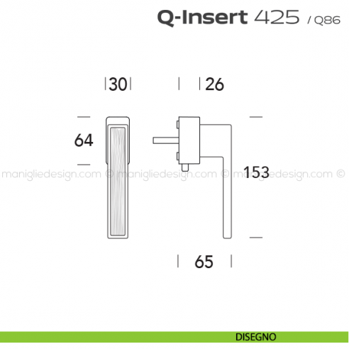 Maniglia in legno per finestra DK con pulsante su placca 425 Q-Insert Reguitti disegno