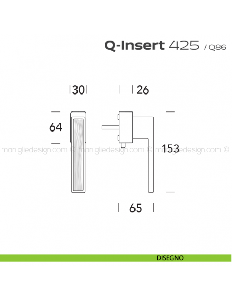 Maniglia in legno per finestra DK con pulsante su placca 425 Q-Insert Reguitti disegno