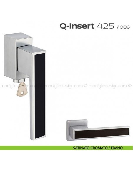 Maniglia in legno per finestra martellina DK con chiave 425 Q-Insert Reguitti satinato cromato / ebano