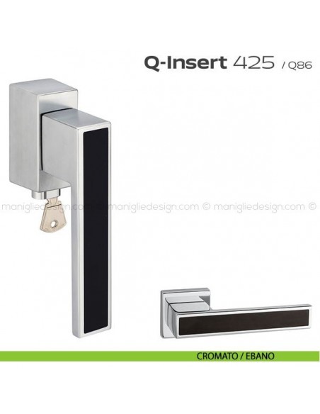 Maniglia in legno per finestra martellina DK con chiave 425 Q-Insert Reguitti cromato / ebano
