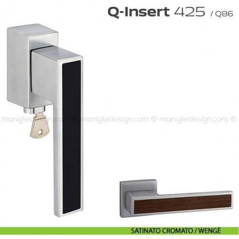 Maniglia in legno per finestra martellina DK con chiave 425 Q-Insert Reguitti satinato cromato / wengè