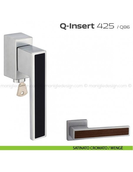 Maniglia in legno per finestra martellina DK con chiave 425 Q-Insert Reguitti satinato cromato / wengè