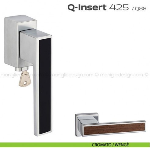 Maniglia in legno per finestra martellina DK con chiave 425 Q-Insert Reguitti cromato / wengè
