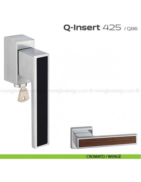 Maniglia in legno per finestra martellina DK con chiave 425 Q-Insert Reguitti cromato / wengè