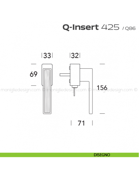 Maniglia in legno per finestra martellina DK con chiave 425 Q-Insert Reguitti disegno