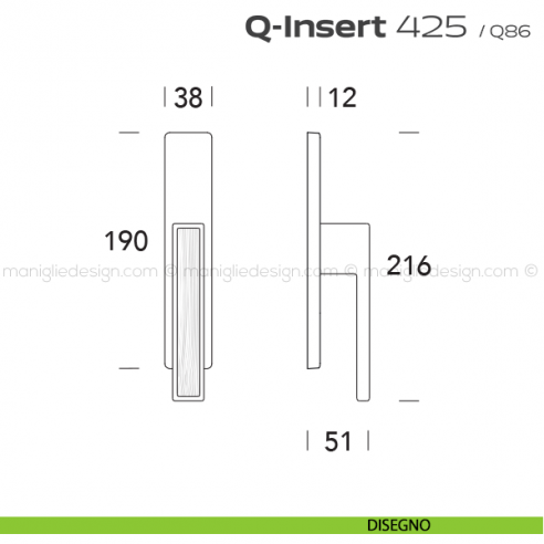 Maniglia in legno per finestra cremonese 425 Q-Insert Reguitti disegno