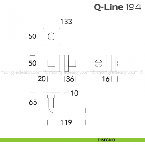 Maniglia per porta con nottolino 194 Q-Line Reguitti disegno