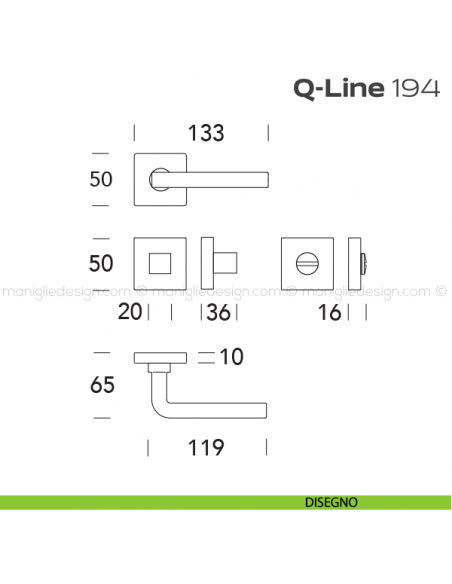 Maniglia per porta con nottolino 194 Q-Line Reguitti disegno