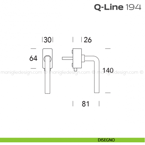 Maniglia per finestra DK con pulsante su placca 194 Q-Line Reguitti disegno
