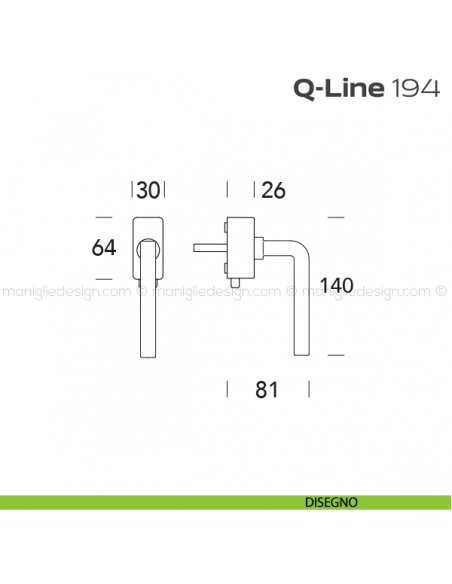 Maniglia per finestra DK con pulsante su placca 194 Q-Line Reguitti disegno