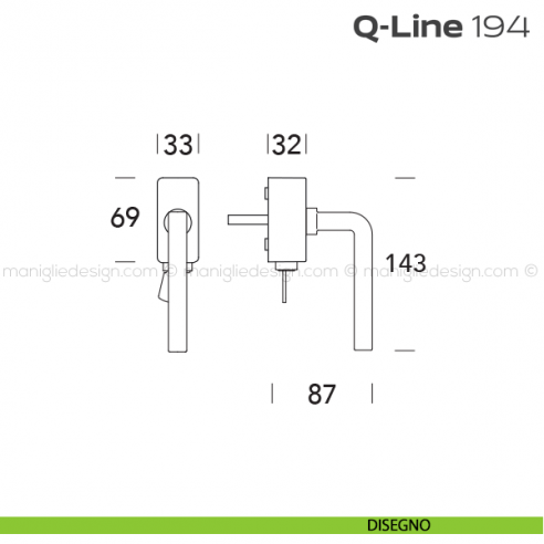 Maniglia per finestra martellina DK con chiave 194 Q-Line Reguitti disegno