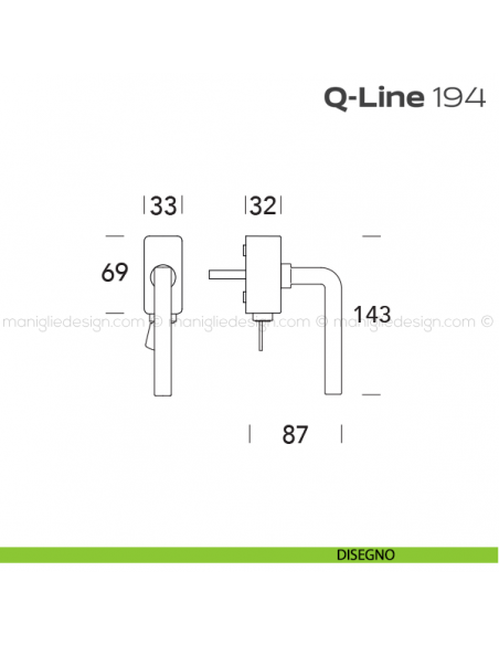Maniglia per finestra martellina DK con chiave 194 Q-Line Reguitti disegno