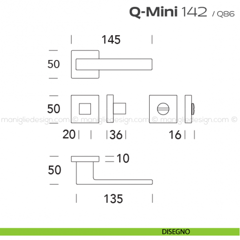 Maniglia per porta con nottolino 142 Q-Mini Reguitti disegno