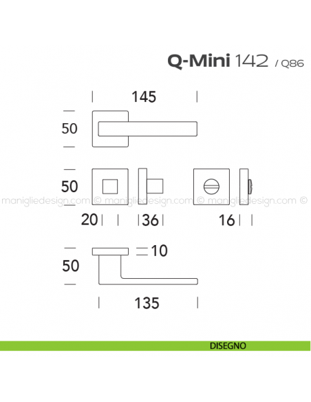 Maniglia per porta con nottolino 142 Q-Mini Reguitti disegno