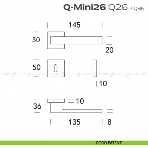 Maniglia ribassata per porta Q26 Q-Mini26 Reguitti foro patent