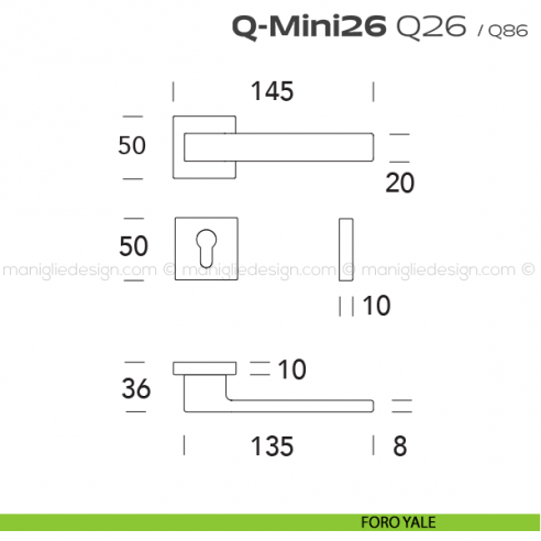 Maniglia ribassata per porta Q26 Q-Mini26 Reguitti foro yale