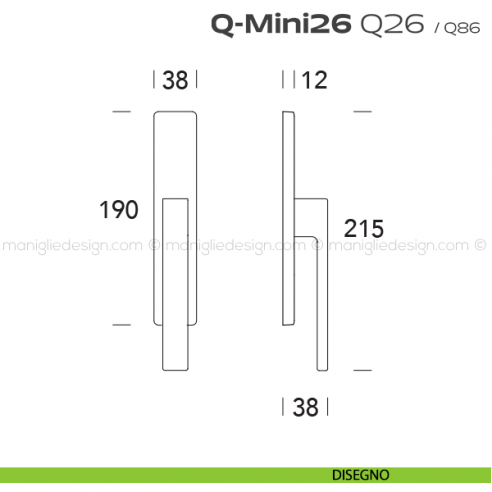 Maniglia ribassata per finestra cremonese Q26 Q-Mini26 Reguitti disegno