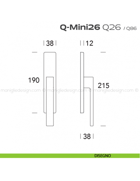 Maniglia ribassata per finestra cremonese Q26 Q-Mini26 Reguitti disegno