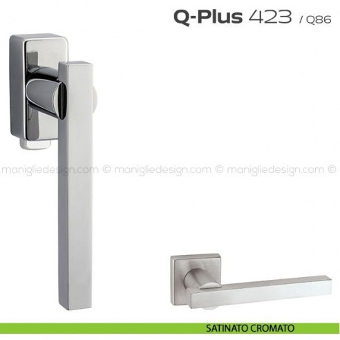 Maniglia per finestra DK con pulsante su placca 423 Q-Plus Reguitti satinato cromato