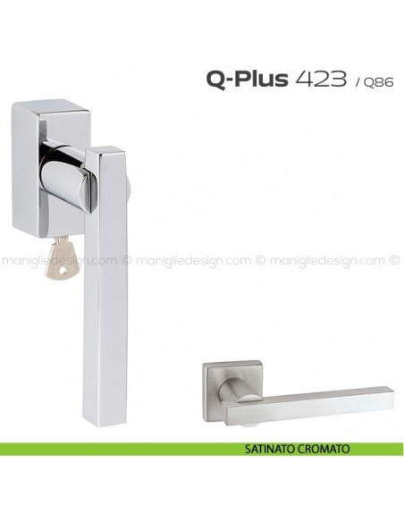 Maniglia per finestra martellina DK con chiave 423 Q-Plus Reguitti satinato cromato