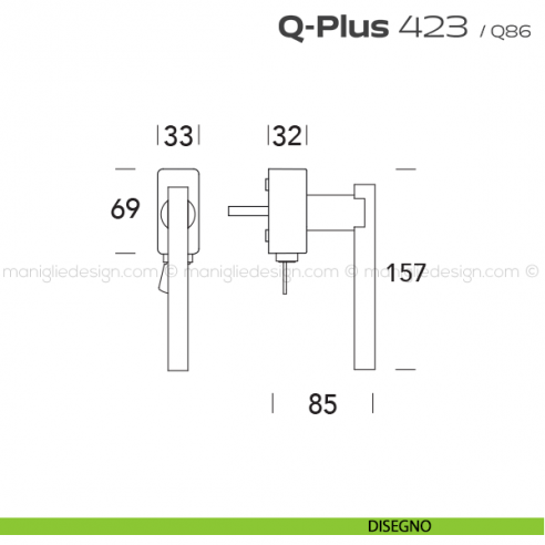Maniglia per finestra martellina DK con chiave 423 Q-Plus Reguitti disegno