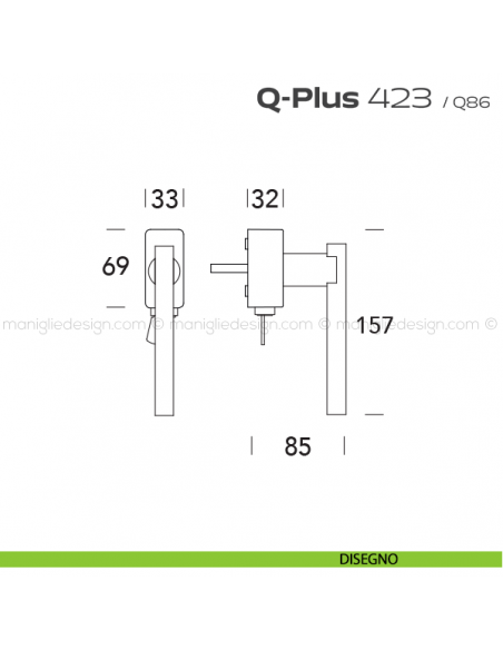 Maniglia per finestra martellina DK con chiave 423 Q-Plus Reguitti disegno