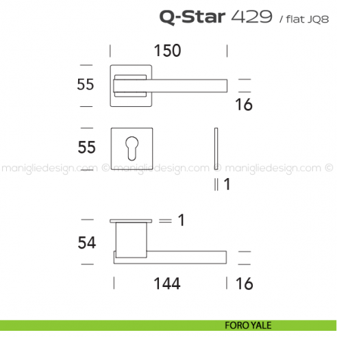 Maniglia per porta 429 Q-Star Flat Reguitti foro yale