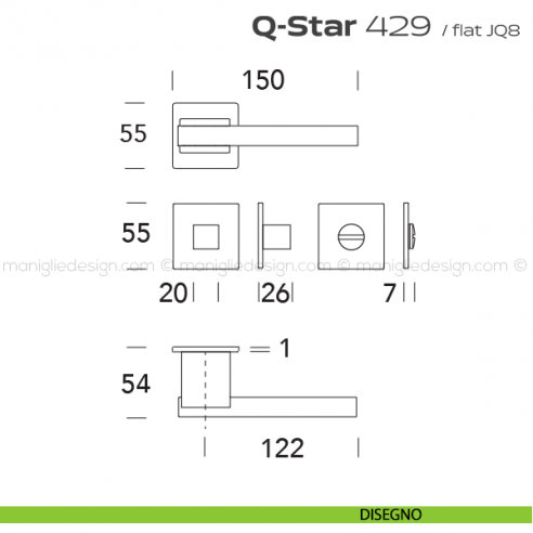 Maniglia per porta con nottolino 429 Q-Star Flat Reguitti disegno