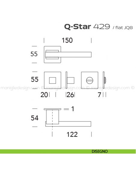 Maniglia per porta con nottolino 429 Q-Star Flat Reguitti disegno