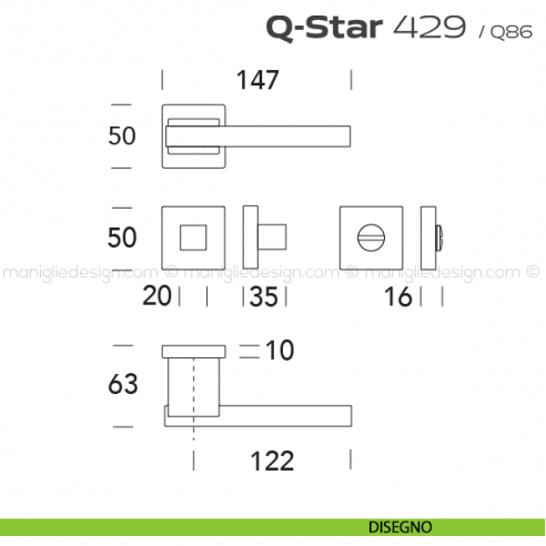 Maniglia per porta con nottolino 429 Q-Star Reguitti disegno