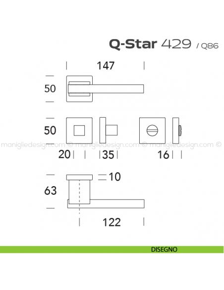 Maniglia per porta con nottolino 429 Q-Star Reguitti disegno