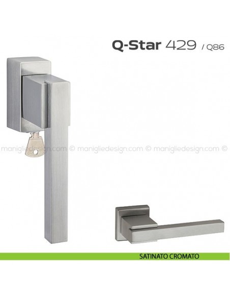 Maniglia per finestra martellina DK con chiave 429 Q-Star Reguitti satinato cromato