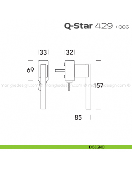 Maniglia per finestra martellina DK con chiave 429 Q-Star Reguitti disegno
