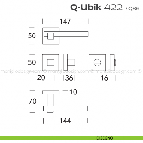 Maniglia per porta con nottolino 422 Q-Ubik Reguitti disegno