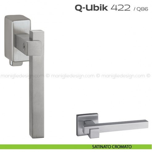 Maniglia per finestra DK con pulsante su placca 422 Q-Ubik Reguitti satinato cromato